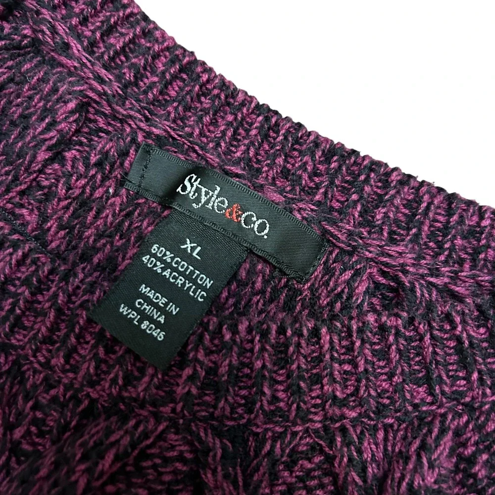 Style & Co. Womens XL Knit Sweater Dress Short Sleeve Purple Black‎ Pullover